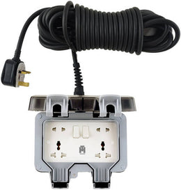 Hassan Waterproof Double Extension, 10 Meter Cable Length, 13A UK Plug with Fuse Breaker, 220-250V, IP66 Waterproof Rating, ABS + PC Material | Waterproofdouble10m